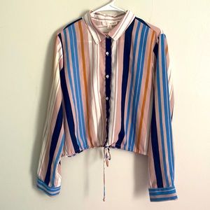 Timing Cropped Striped Button-Up Blouse